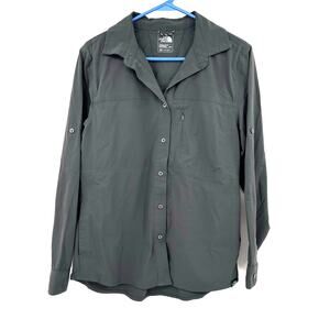 The North Face Size Small Long Sleeve Button Down Shirt Gray Nylon‎ Vented Top